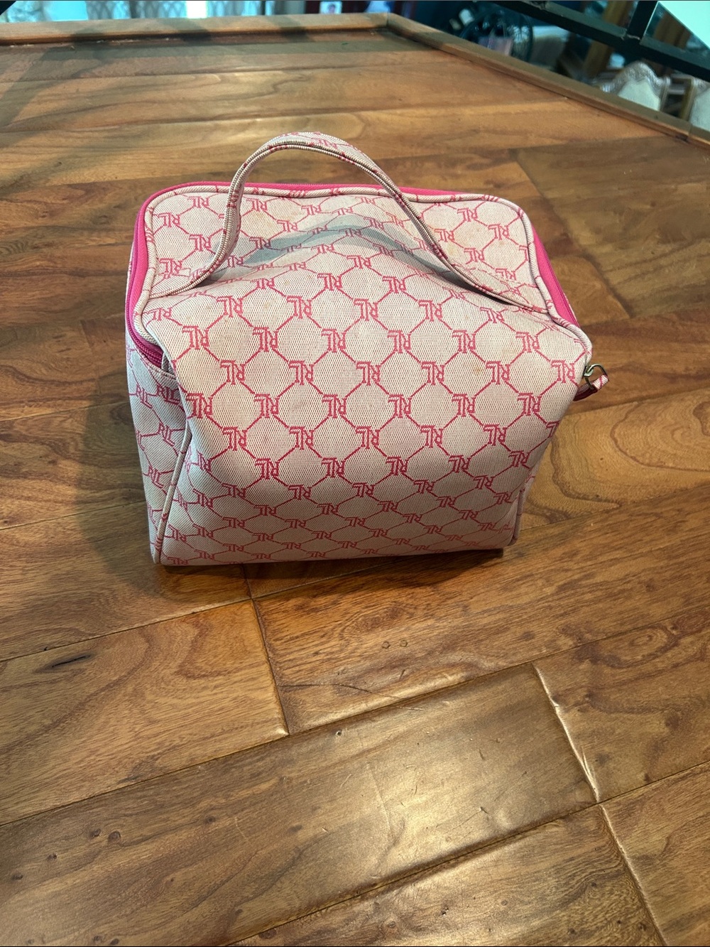Ralph Lauren RL Monogram Pink Canvas Cosmetic Train Case - Picture 9 of 10